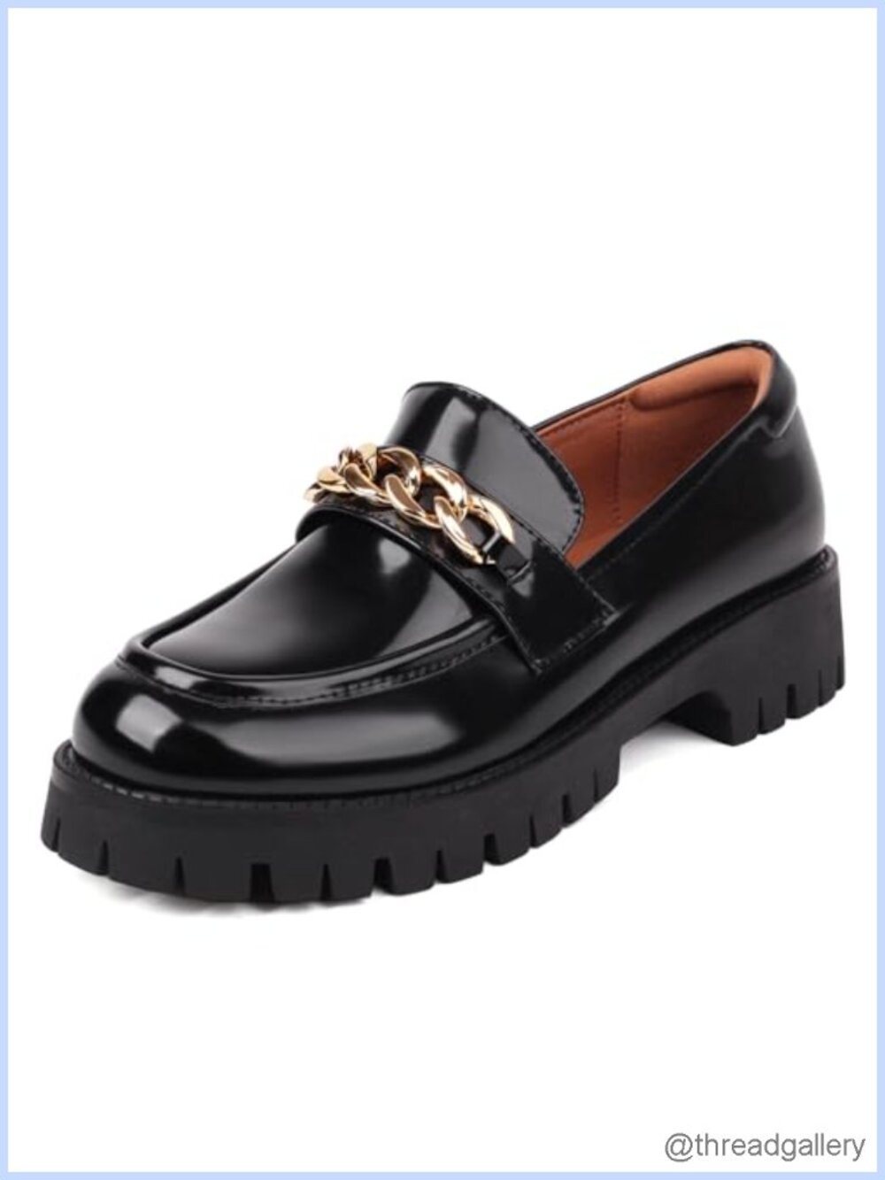 Women's Chunky Platform Loafers Matte Patent Leather Slip-On